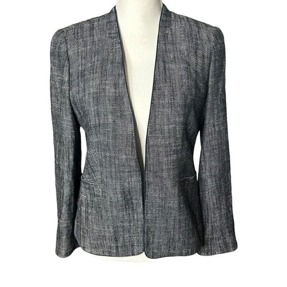 J. CREW GOING OUT BLAZER LINEN TWEED BLACK HOOK AND EYE Sz 4 - Picture 1 of 7